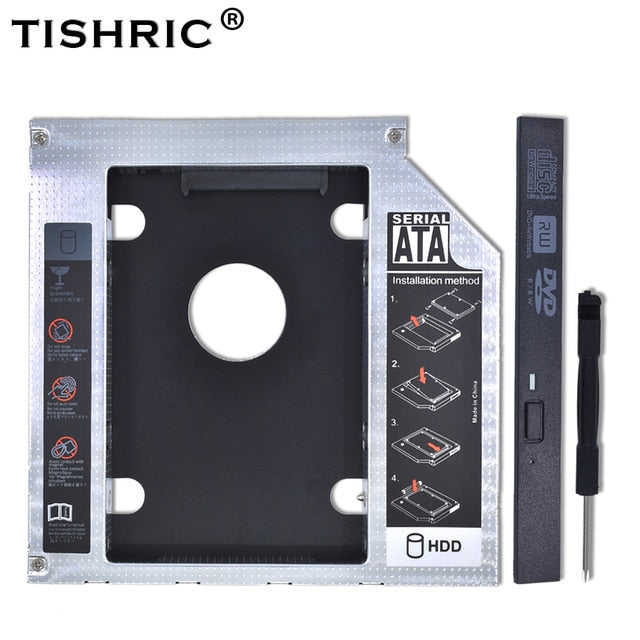 Tishric Aluminum/Plastic 9.5/12.7mm SATA 3.0 2.5" Universal HDD Caddy Case Enclosure Adapter DVD HDD Hard  Box For CD Optibay