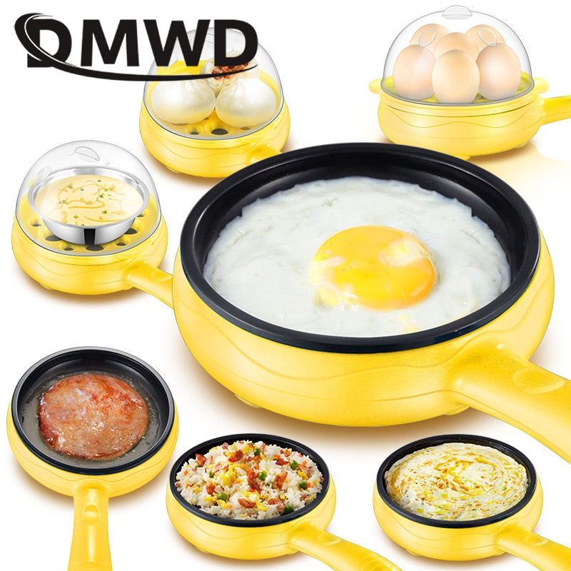 DMWD Multifunction Mini Electric Egg Omelette Cooker Eggs Boiler Food Steamer Pancake Fried Steak Non-stick Frying Pan 110V 220V