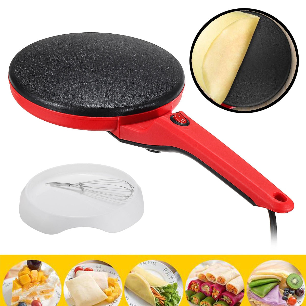 Household Non-Stick Crepe Maker Pan Electric Pancake Cake Machine Frying Griddle Portable Kitchen Baking Tools 220V 600W