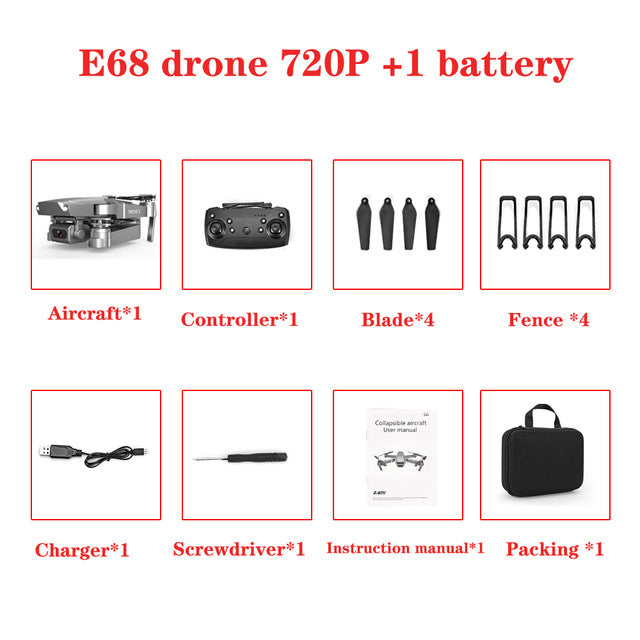 2020 NEW E68 Drone HD wide angle 4K WIFI 1080P FPV Drones video live Recording Quadcopter Height To maintain Drone Camera Toys