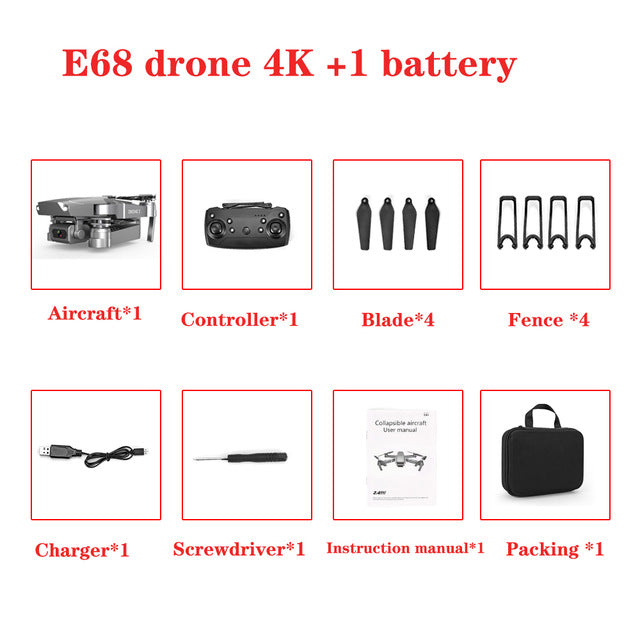 2020 NEW E68 Drone HD wide angle 4K WIFI 1080P FPV Drones video live Recording Quadcopter Height To maintain Drone Camera Toys