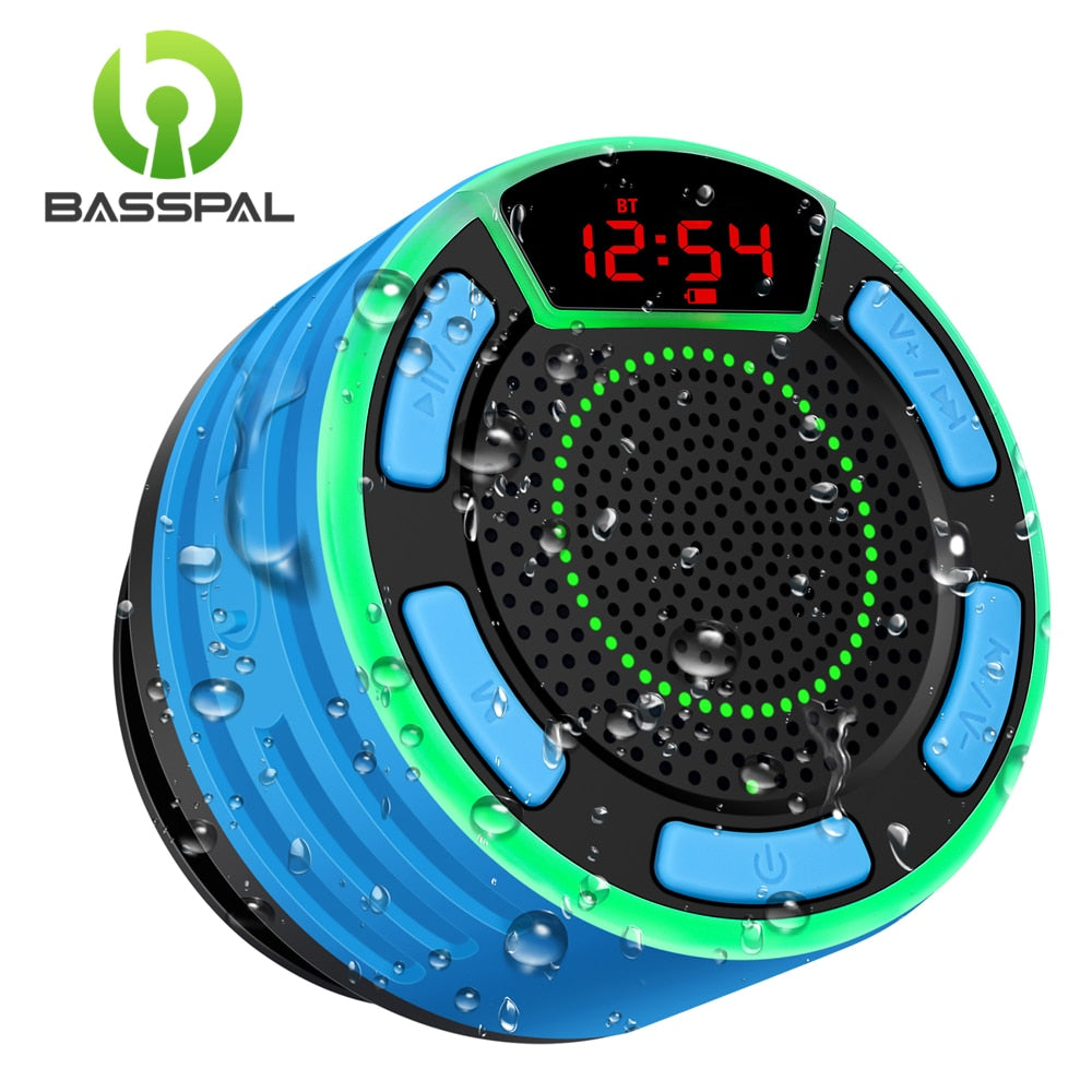 BassPal F013 Pro TWS Bluetooth Speakers IPX7 Waterproof Portable Wireless Shower Speaker with LED Display FM Radio Suction Cup