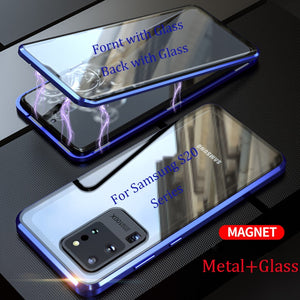 For Samsung Galaxy S20 Plus Magnetic Case Front+Back double-sided Tempered Glass Case for Samsung S20 Ultra Metal Bumper Case