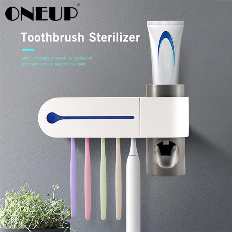 ONEUP Antibacteria Ultraviolet Toothbrush Holder Sterilizer Automatic Toothpaste Dispenser Squeezer Bathroom Accessories Set