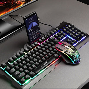 Gaming Mouse Keyboard Sets Phone Holder Metal Mechanical Feel Wired Keyboard LED Gamer With RGB Backlight Support PC Keyboard